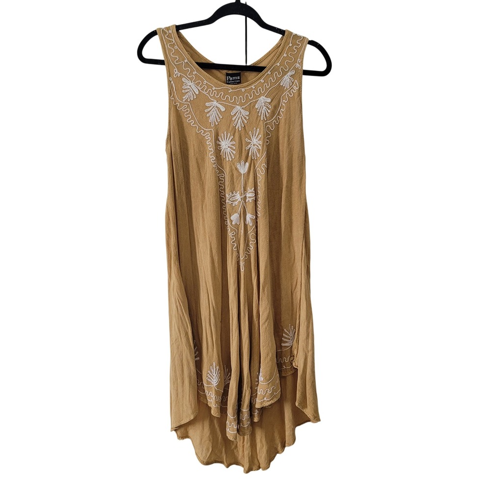 Pams Collection Women Free Size Tunic Mustard Yellow Embroidered Boho High Low